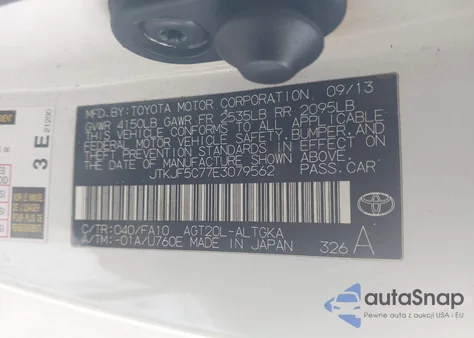 2014 Scion Tc from USA, damaged, VIN JTKJF5C77E3079562
